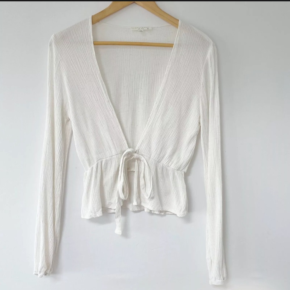 Front Tie White Long Sleeve Blouse